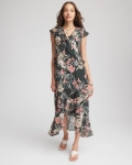 Chicos Floral Ruffle-Trim Chiffon Dress - DARKEST SPRUCE Chicos Floral Ruffle-Trim Chiffon Dress - DARKEST SPRUCE