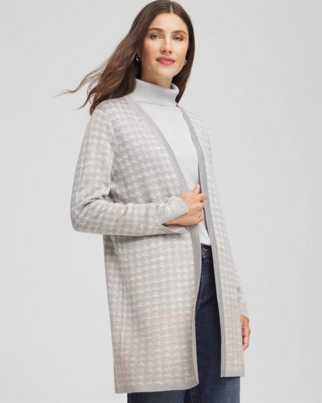 Chicos Metallic Herringbone Cardigan - GRAY