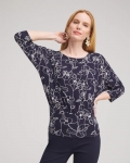 Chicos Touch of Cool™ Floral Banded Hem Top - CLASSIC NAVY Chicos Touch of Cool™ Floral Banded Hem Top - CLASSIC NAVY