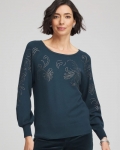 Chicos Heatset Embroidered Pullover - TEAL SHADOW Chicos Heatset Embroidered Pullover - TEAL SHADOW