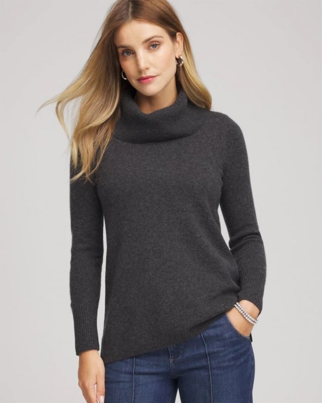 Chicos Cowlneck Cashmere Pullover Tunic - DARK GREY Chicos Cowlneck Cashmere Pullover Tunic - DARK GREY