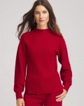 Chicos Metallic Ribbed Pullover - CARMINE RED