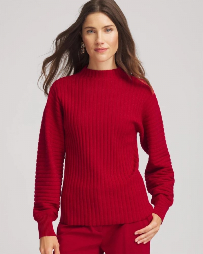 Chicos Metallic Ribbed Pullover - CARMINE RED
