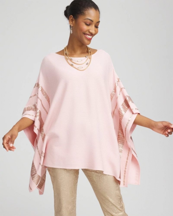 Chicos Sequin Striped Sweater Poncho - BLUSHED