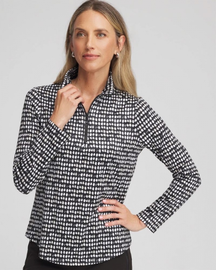 Chicos Zenergy® UPF Printed Half-Zip Mockneck Top - BLACK