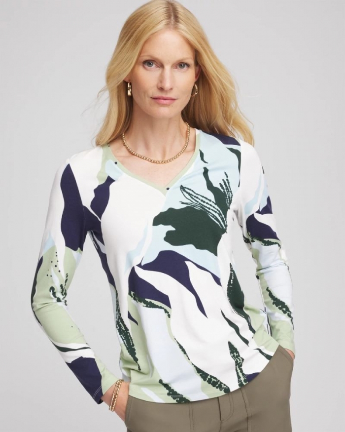 Chicos Sea-Print Touch of Cool™ Layering Tee - SAGE MEADOW
