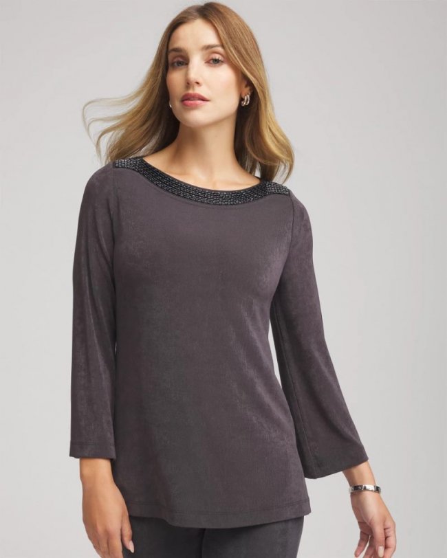 Chicos Travelers™ Koia Pearl Beaded Tunic - SERENE GRAY
