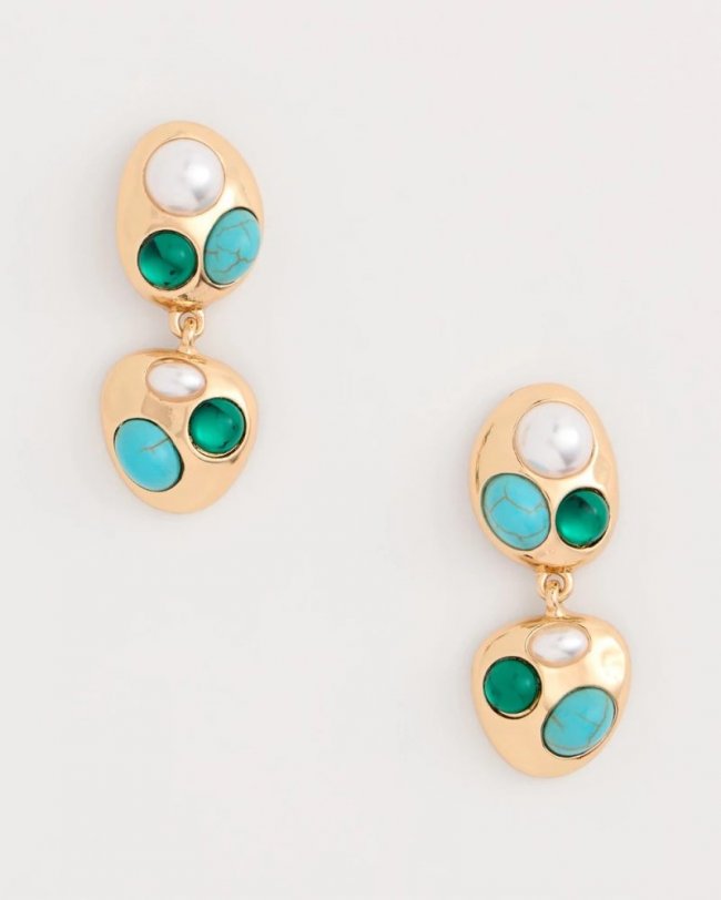 Chicos Blue Pearl Cab Drop Earrings - BLUE