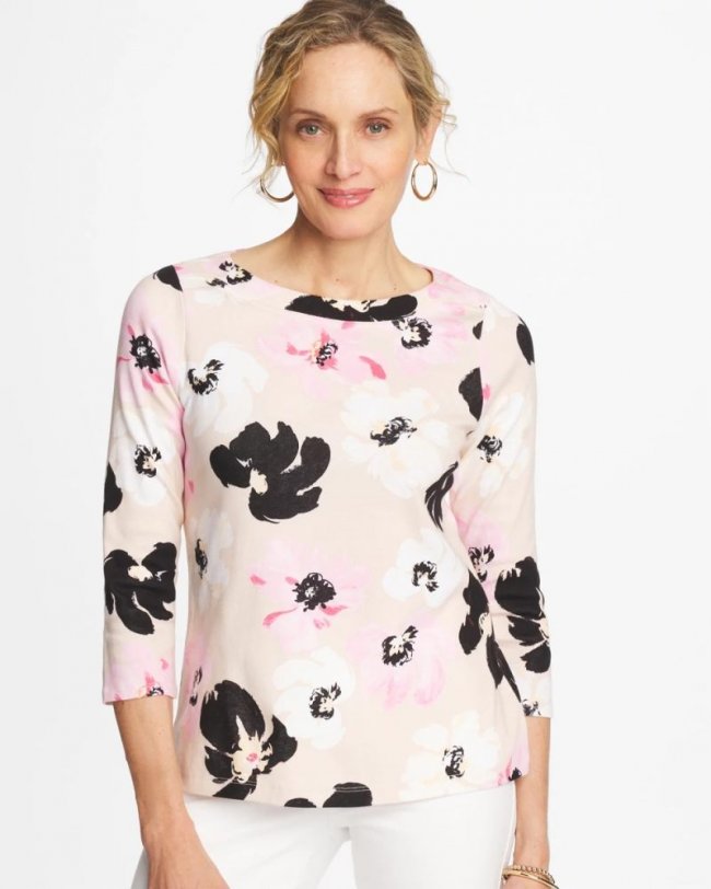 Chicos Printed Pima 3/4 Sleeve Tee - SWEET BLOSSOM