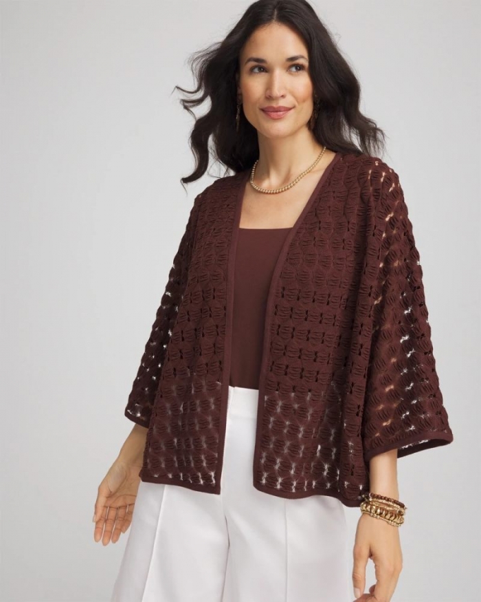 Chicos Short Woven Kimono - CACAO
