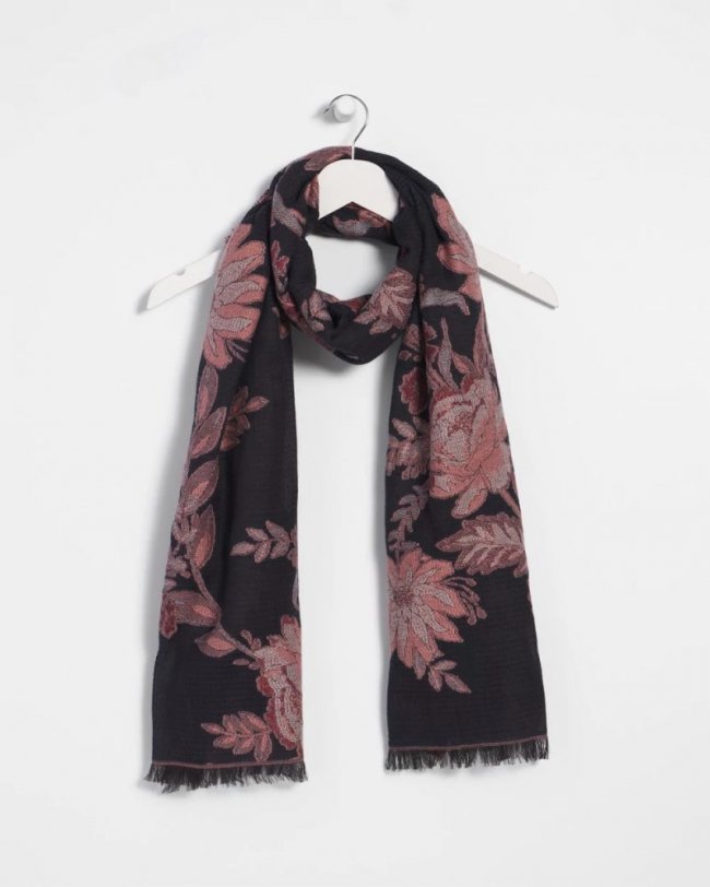 Chicos Cotton Jacquard Oblong Scarf - BLACK