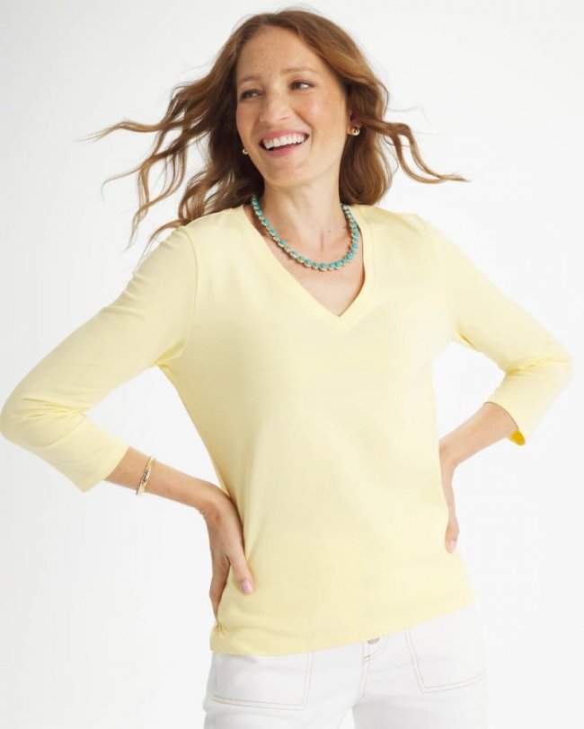 Chicos Cotton Stretch 3/4 Sleeve Tee - GOLDEN HAZE