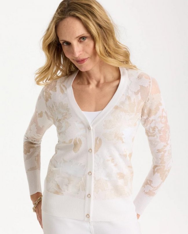 Chicos Burnout Button-Front Cardigan - ALABASTER