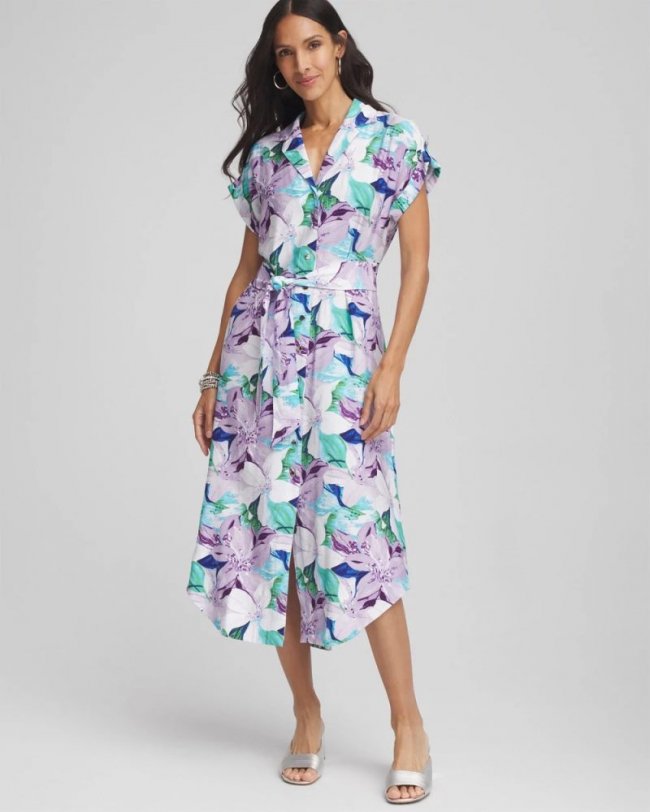 Chicos Hammered Rayon Midi Shirtdress - MULTI