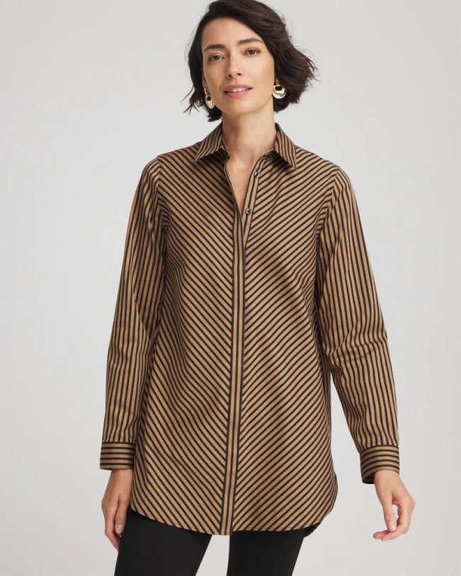 Chicos No Iron Slimming Imperial Stripe Tunic - BLACK