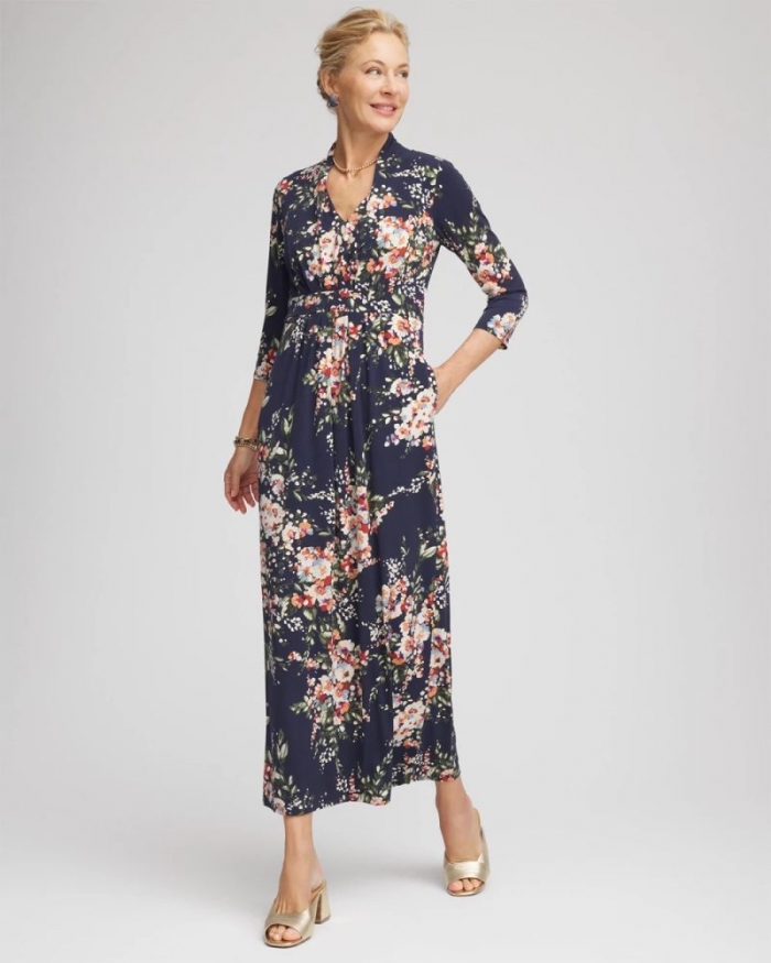 Chicos Knit Pleated Maxi Dress - PASSPORT BLUE