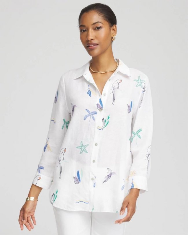 Chicos No Iron Island Linen Shirt - OPTIC WHITE