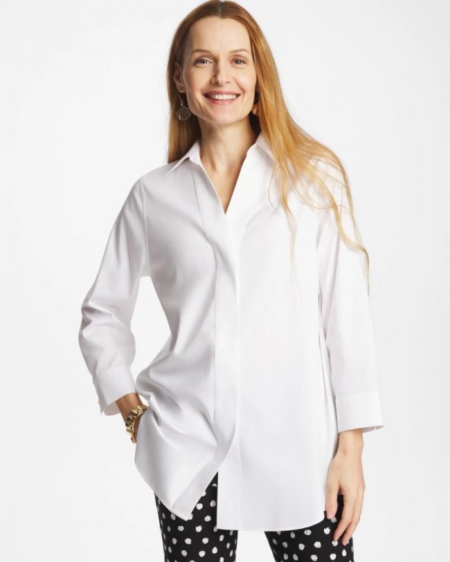 Chicos No Iron Stretch Splitneck Tunic - OPTIC WHITE