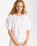Chicos Cotton Metallic Applique Embroidered Top - ALABASTER