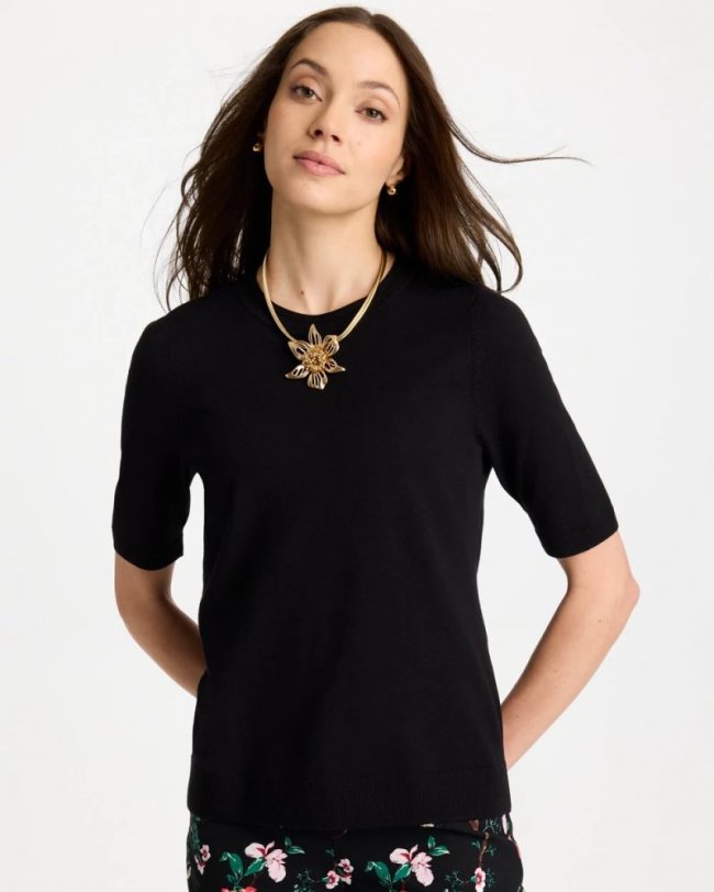 Chicos Ella Crewneck Pullover Sweater - BLACK Chicos Ella Crewneck Pullover Sweater - BLACK