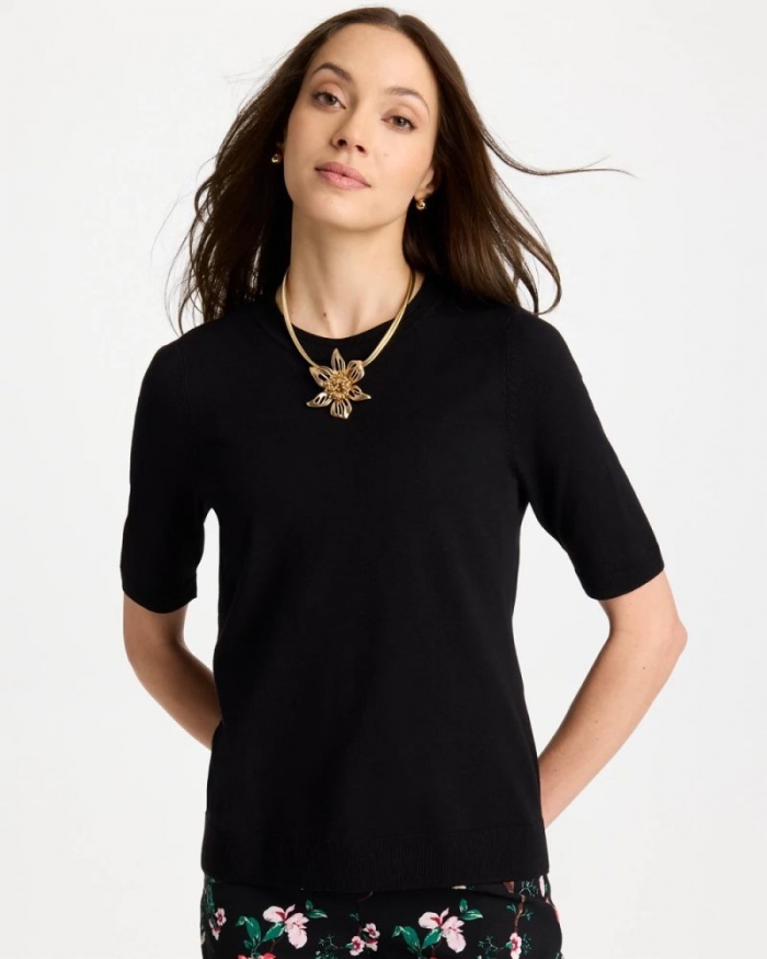 Chicos Ella Crewneck Pullover Sweater - BLACK