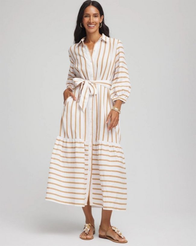 Chicos Striped Cotton-Gauze Shirtdress