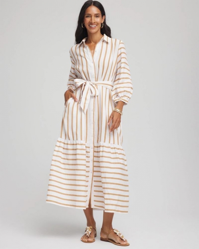 Chicos Striped Cotton-Gauze Shirtdress