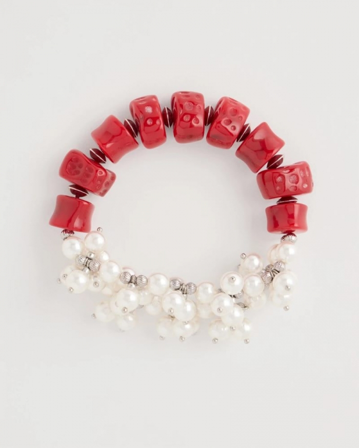 Chicos Red Resin Pearlescent Stretch Bracelet - RED
