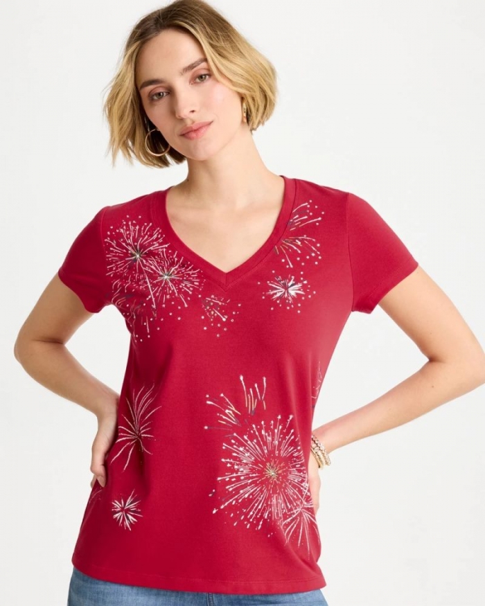 Chicos Fireworks Tee - CHERRY LUSH