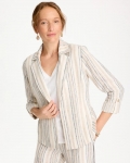 Chicos Striped Linen Roll Sleeve Blazer - NEUTRAL