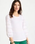 Chicos Pintuck Puff Sleeve Tee - ALABASTER