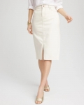 Chicos Frayed High-Rise Midi Stretch Denim Skirt - SEA SALT Chicos Frayed High-Rise Midi Stretch Denim Skirt - SEA SALT