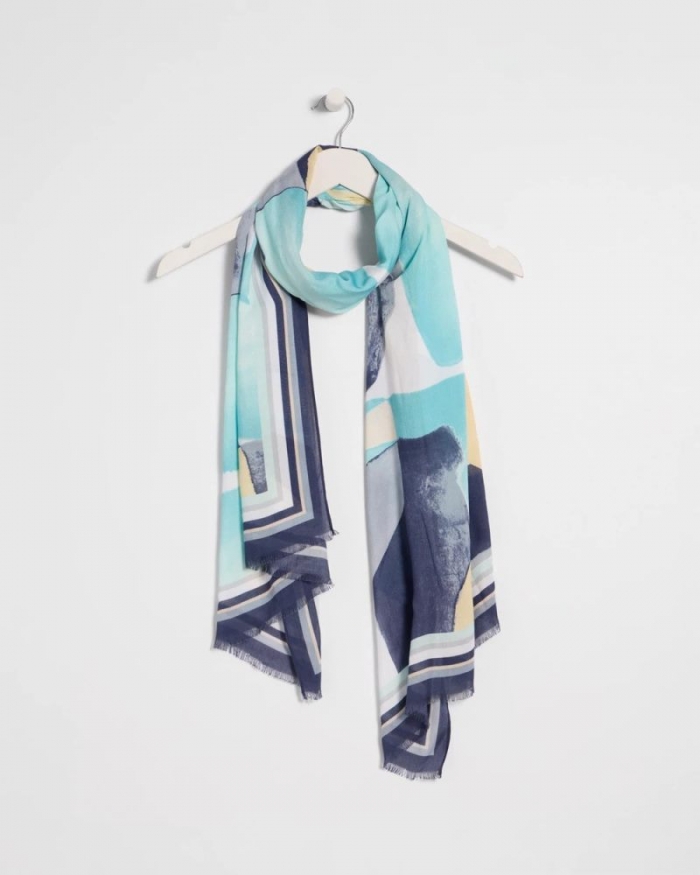 Chicos Artisanal Patch Oblong Scarf - PASSPORT BLUE