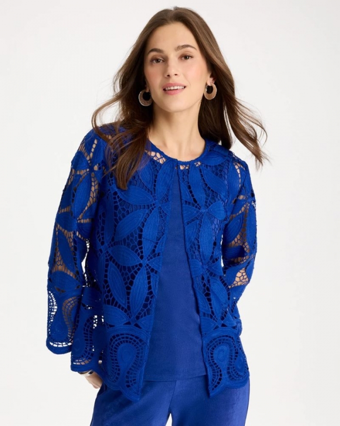 Chicos Travelers™ Collection Macramé Lace Jacket - RICH COBALT
