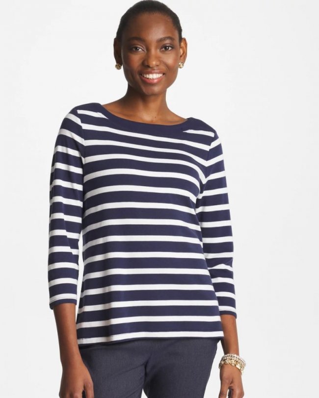 Chicos Pima 3/4 Sleeve Tee - PASSPORT BLUE