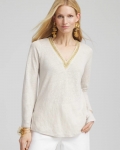 Chicos Linen Embellished V-Neck Tunic - RIVER ROCK