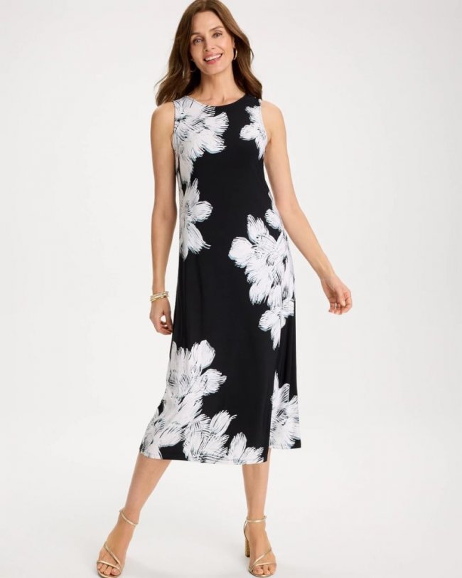 Chicos Travelers™ Knit Abstract Floral Swing Dress - BLACK