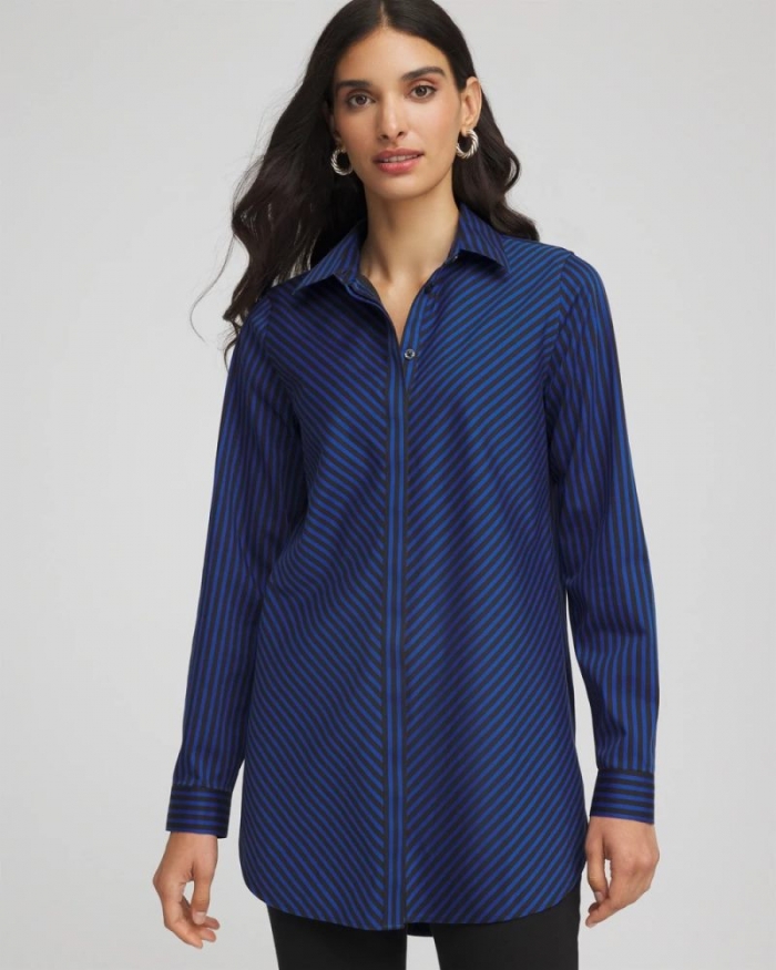 Chicos No Iron Slimming Striped Tunic - COBALT STONE