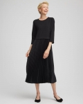 Chicos Satin-Knit Pleated Maxi Dress - BLACK Chicos Satin-Knit Pleated Maxi Dress - BLACK