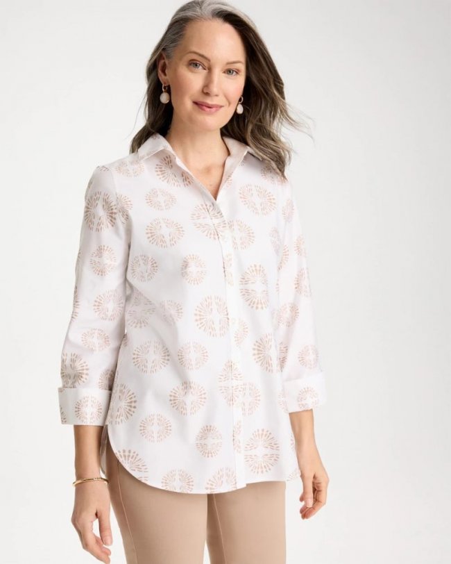 Chicos No Iron Stretch Stamped Shirt - OPTIC WHITE