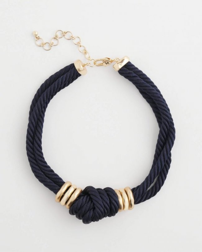 Chicos Navy Knot Rope Necklace - NAVY