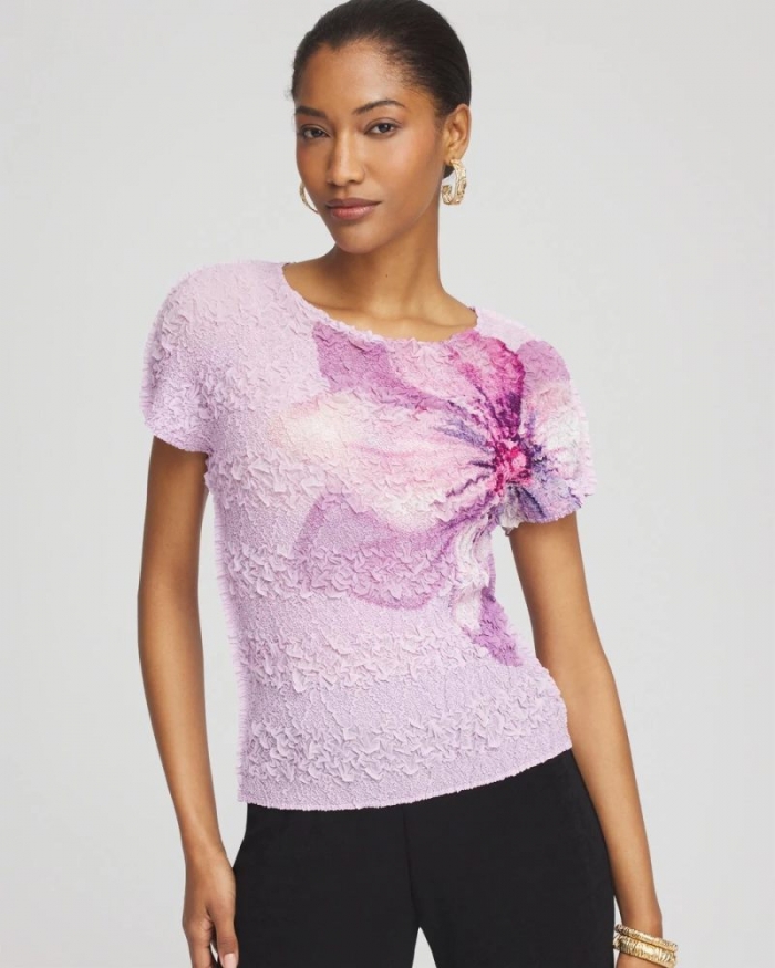 Chicos Travelers™ Collection Tropical-Floral Textured Top - VIOLET AURA