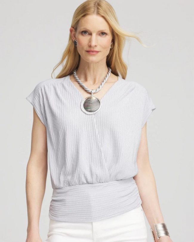 Chicos Foiled Knit Banded Bottom Top - DOVE GRAY
