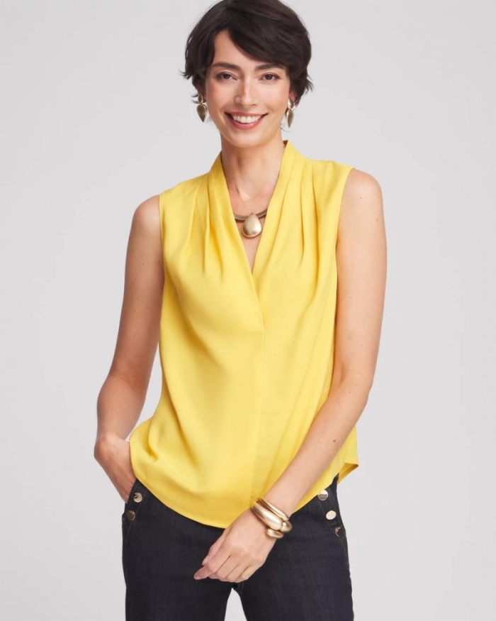 Chicos Matte Satin Pleated Top - SEMOLINA