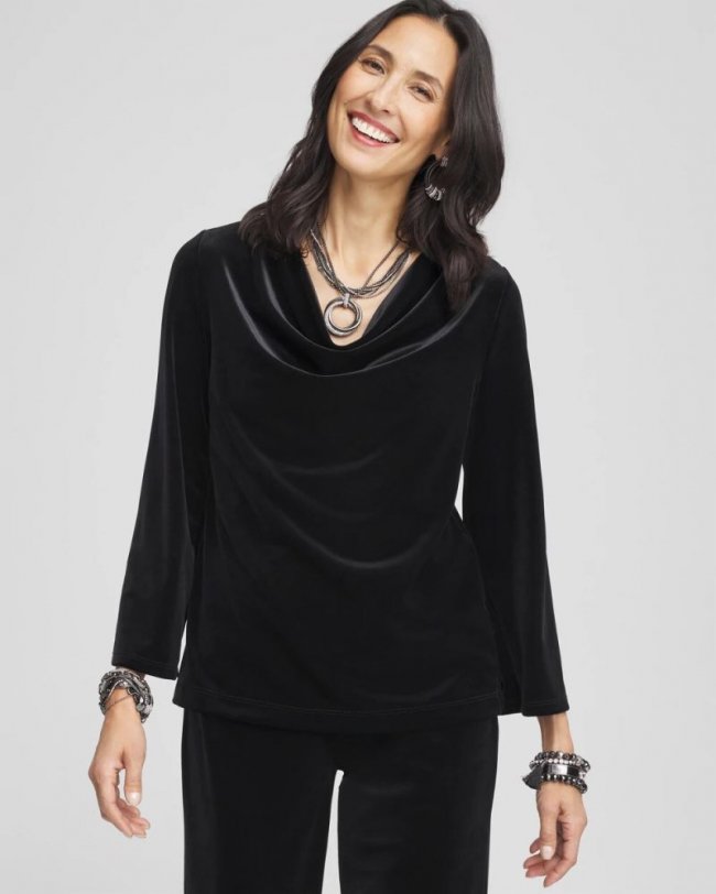 Chicos Travelers™ Velvet Cowlneck Top - TRAVELERS BLACK