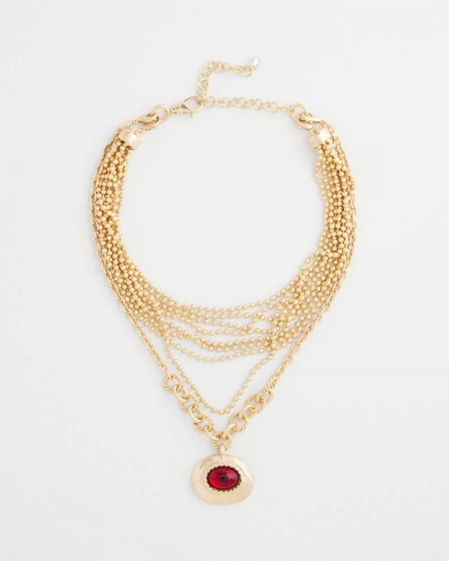 Chicos Art Deco Red Gem Pendant Necklace - RED