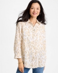 Chicos No Iron Linen Animal Print Shirt - MOCHA MOUSSE