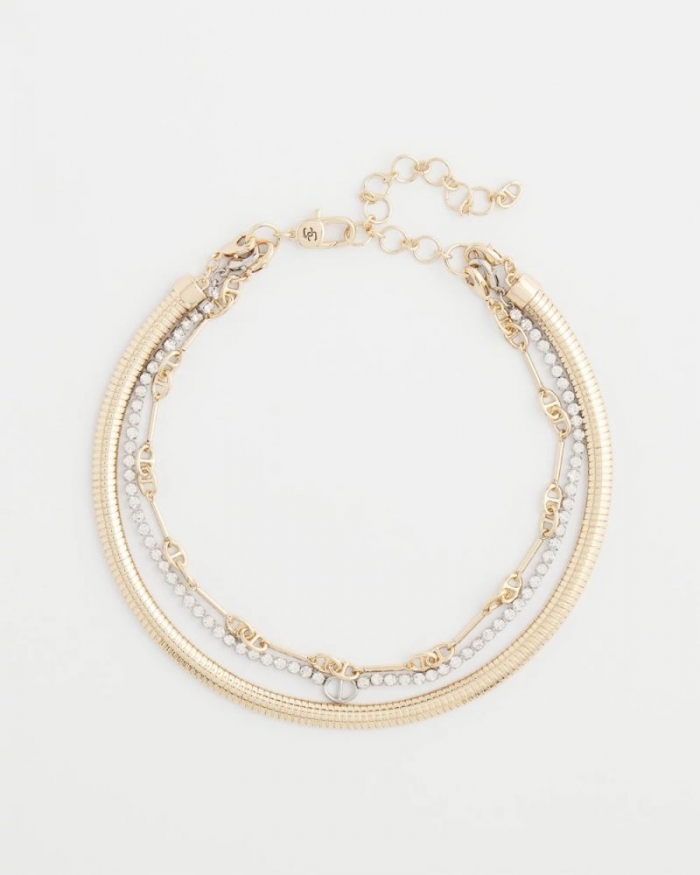 Chicos Mixed Metal Link Triple-Strand Necklace - MIXED METALS