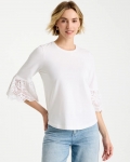 Chicos Cotton Lace Flutter Sleeve Tee - ALABASTER Chicos Cotton Lace Flutter Sleeve Tee - ALABASTER