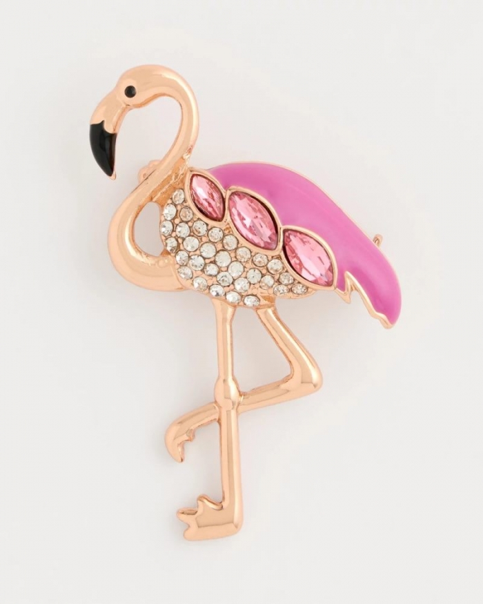 Chicos Faux Pink Diamond Flamingo Brooch - PINK